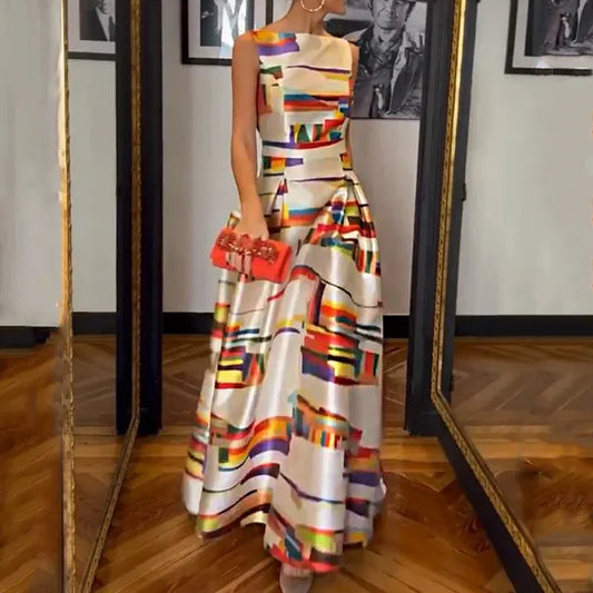 CD | rochie maxi vară modă elegant imprimare de epocă