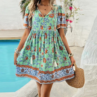 CD | Ariana™ Rochie mini boho din flori cu decolteu în V
