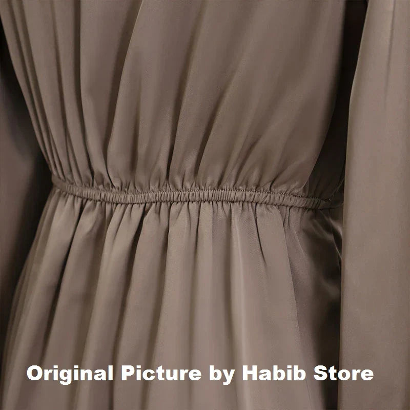 CD | femei rochie maxi satin solid drapat mătase V-neck mâneci lungi