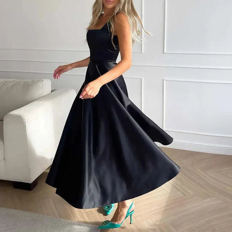 CD | Rochie midi elegantă cu bretele și fustă evazată pentru seară