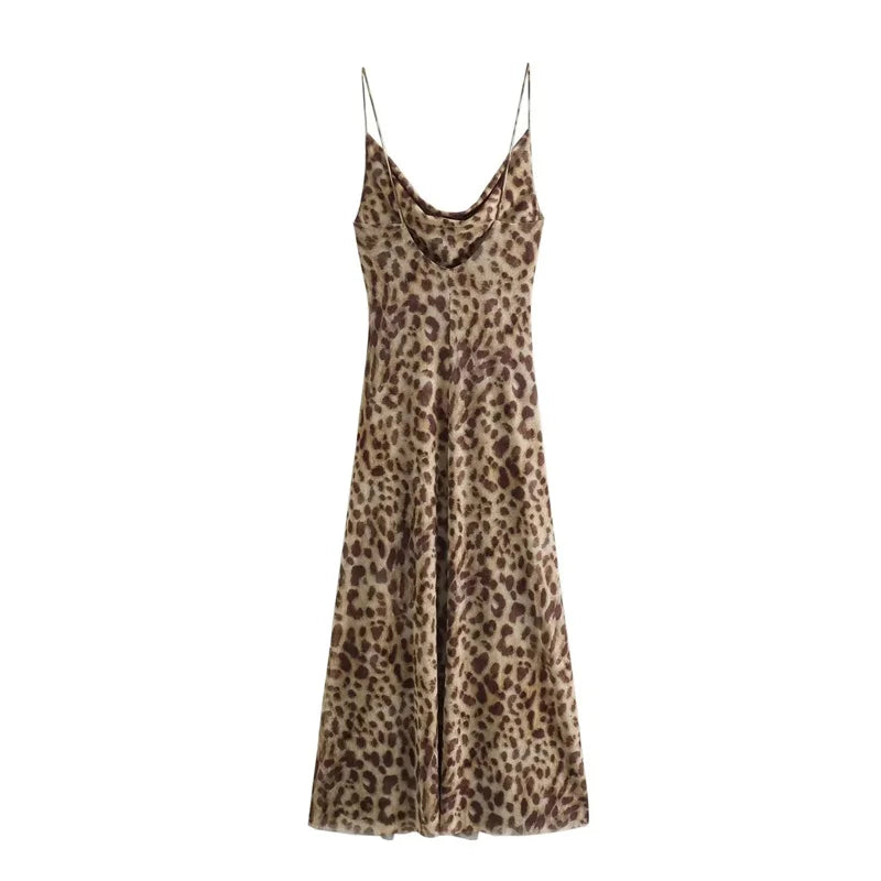 CD | Rochie maxi cu imprimeu leopard și bretele spaghetti