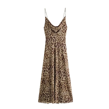 CD | Rochie maxi cu imprimeu leopard și bretele spaghetti