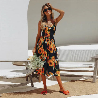 CD | Rochie midi sexy de vară cu imprimeu de plajă