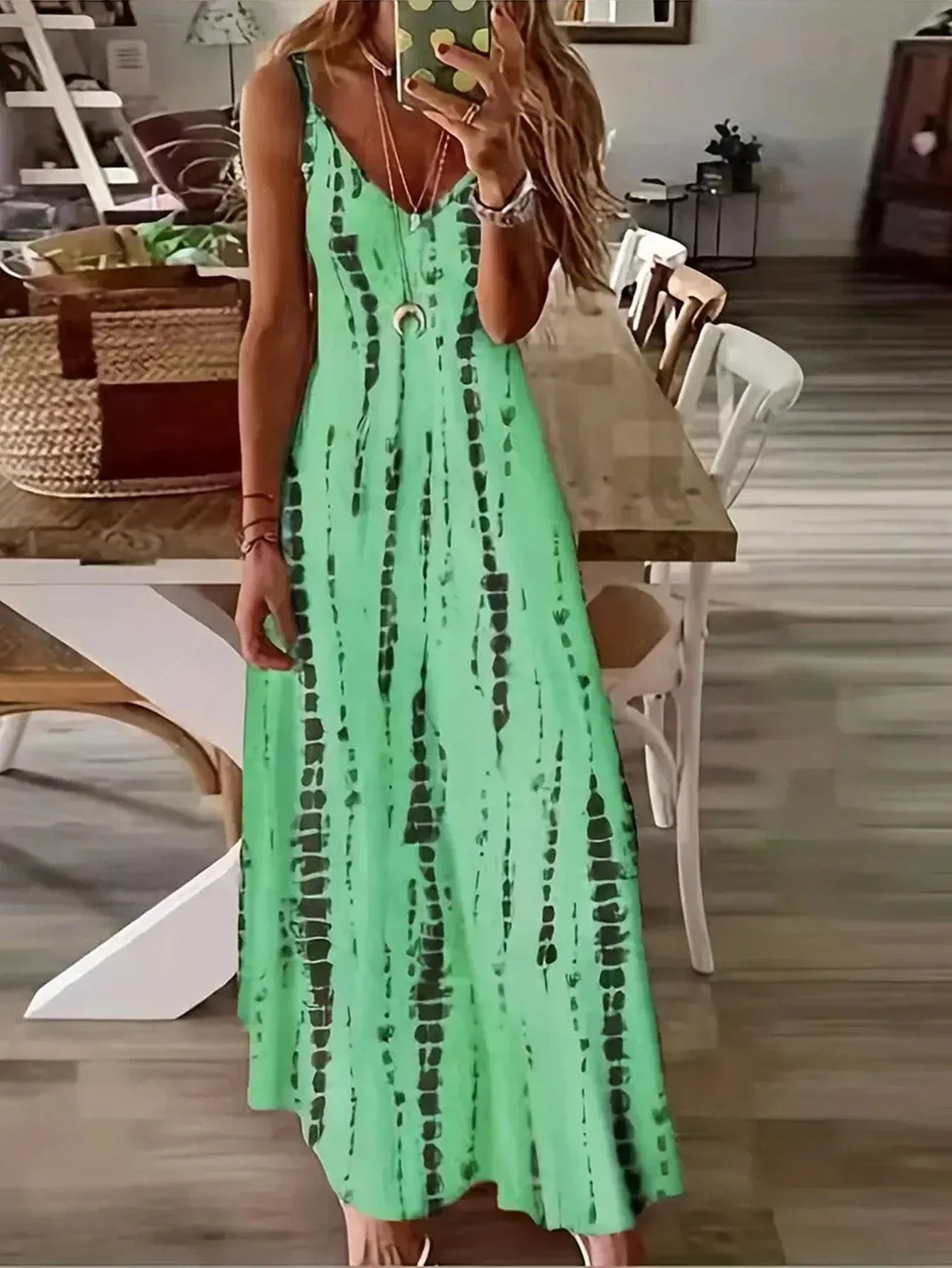 CD | Ladies V-neck tie-dye rochie maxi