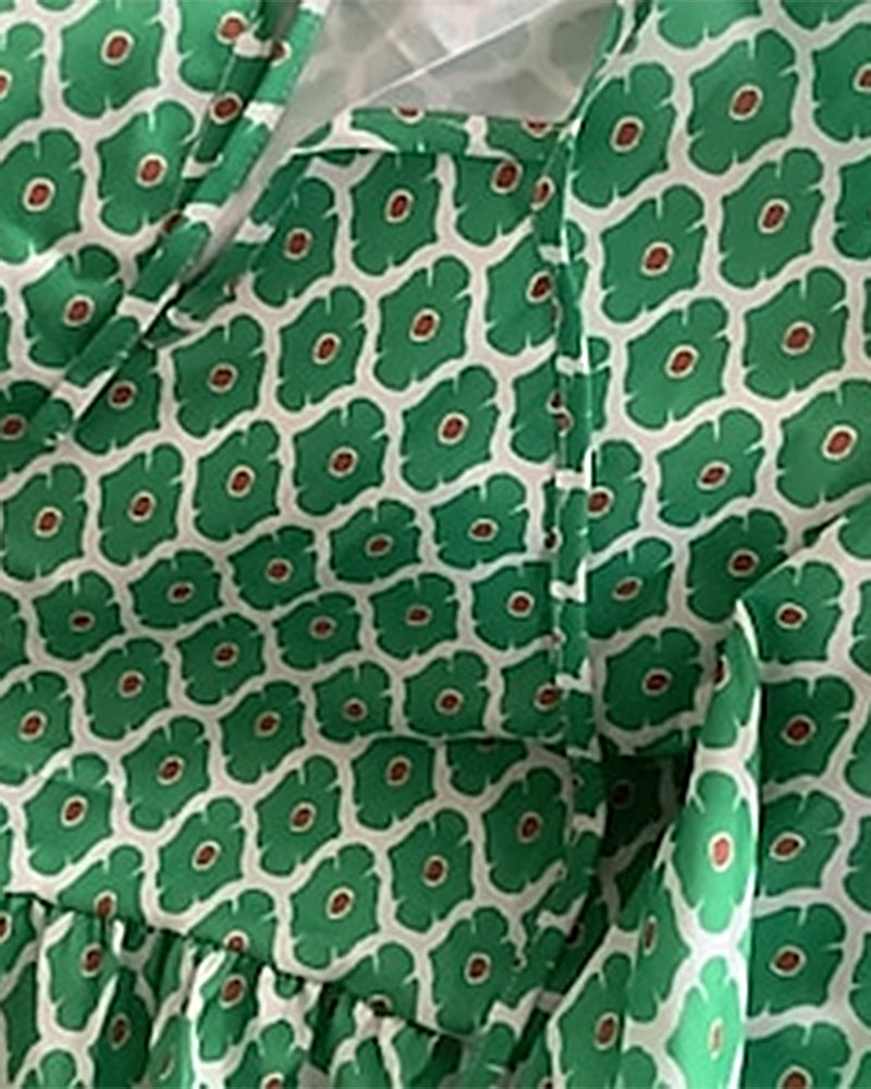CD | respirabil Lantern Sleeve florale imprimare rochie lungă vrac V-Neck moda vara plaja rochie