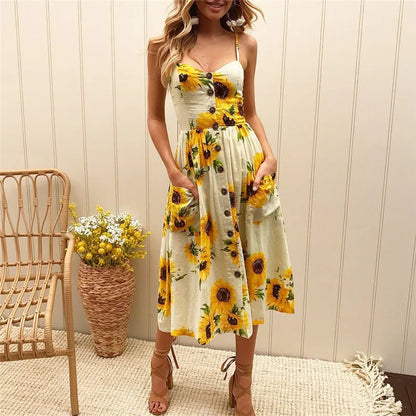CD | Rochie midi sexy de vară cu imprimeu de plajă