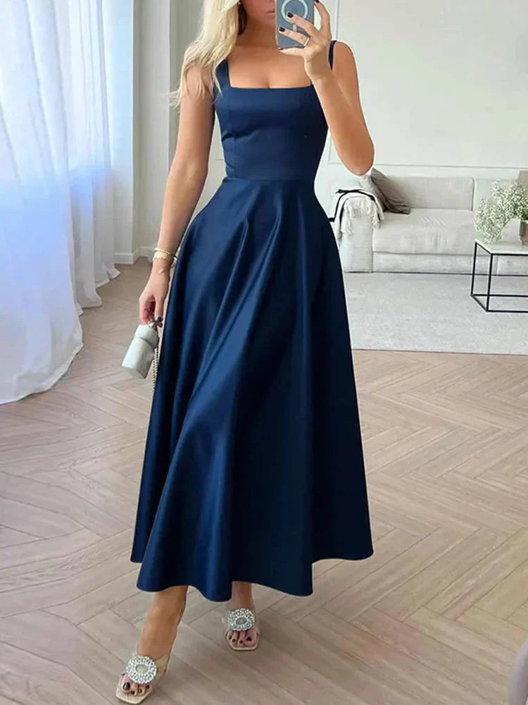 CD | Rochie midi elegantă cu bretele și fustă evazată pentru seară