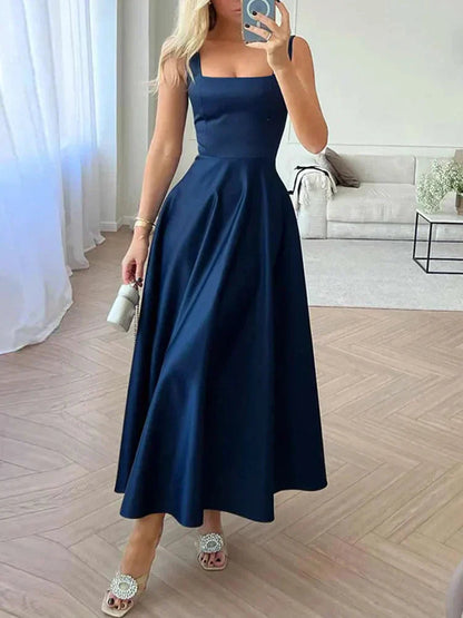 CD | Rochie midi elegantă cu bretele și fustă evazată pentru seară