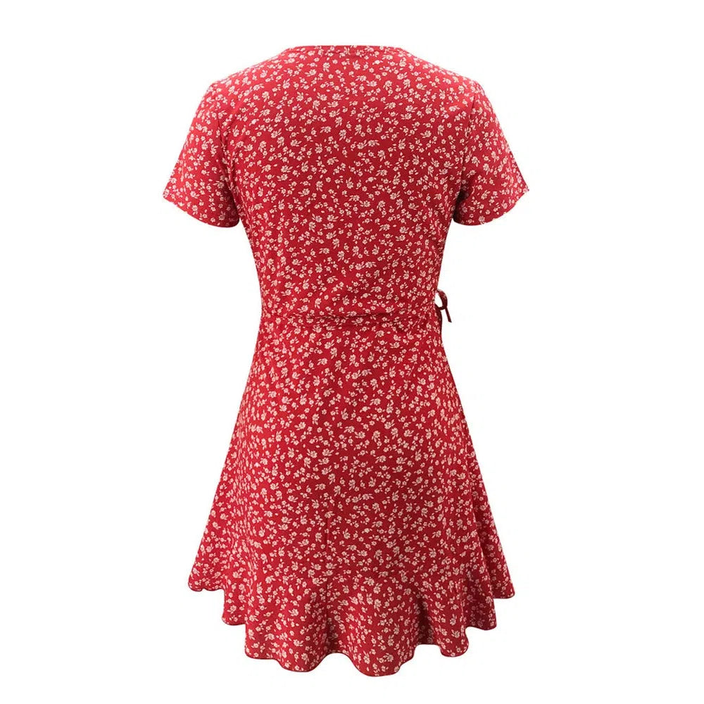 CD | Vara doamnelor florale A-Line rochie Elegant Ruched V-Neck Mini rochie
