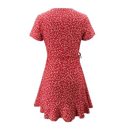 CD | Vara doamnelor florale A-Line rochie Elegant Ruched V-Neck Mini rochie