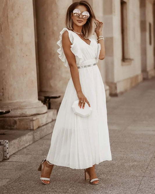 CD | Rochie maxi plisată alb