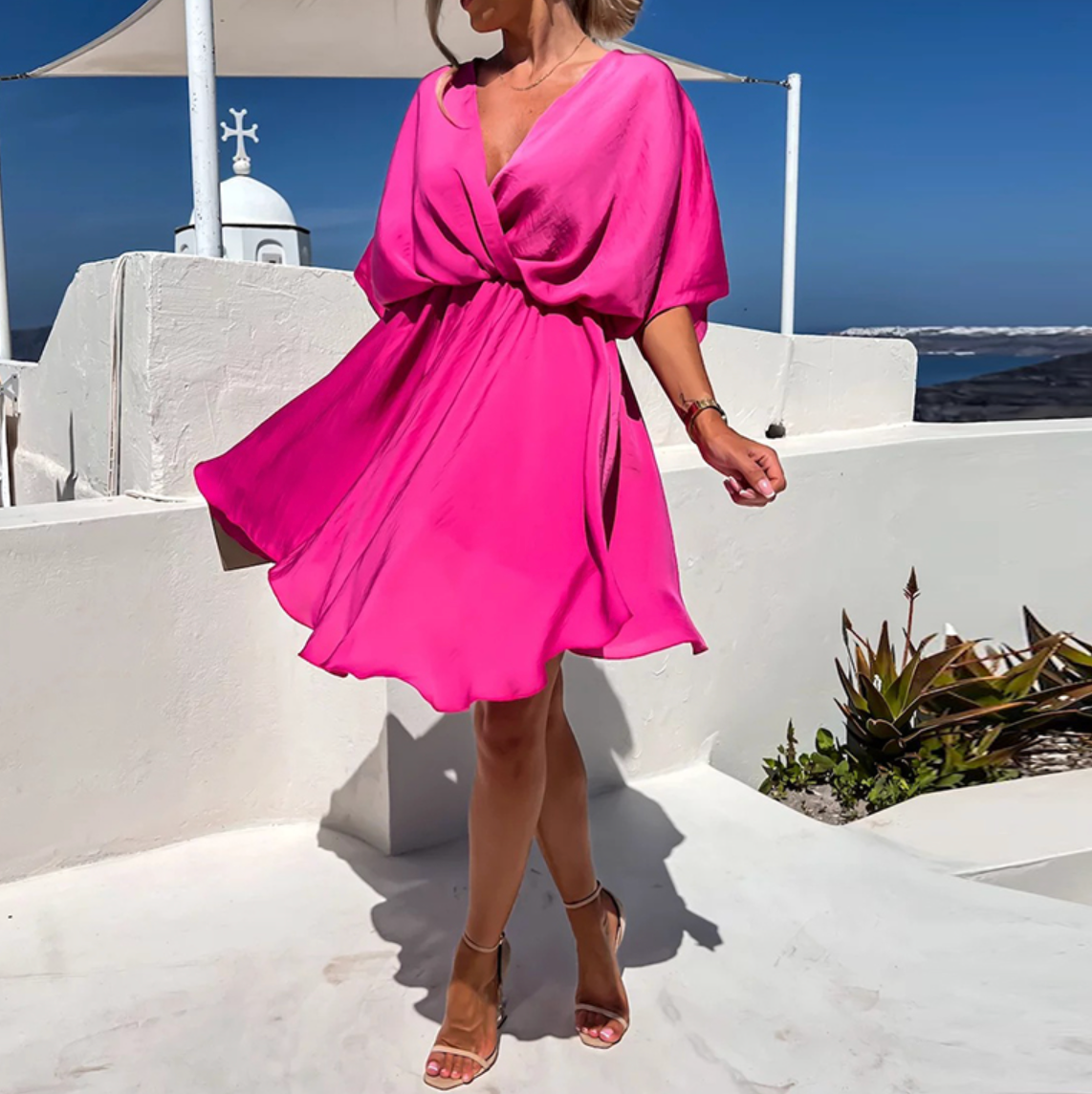CD | Rochie mini de vară chic cu talie înaltă