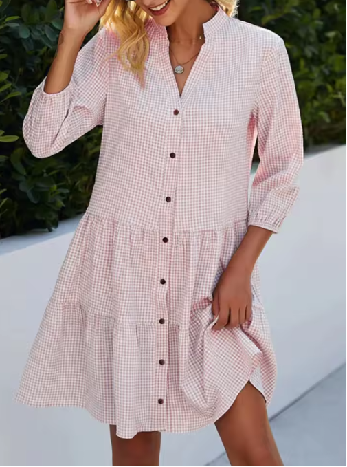 CD | Femeii vrac cămașă stil V-Neck Mini rochie