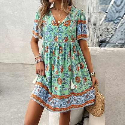 CD | Ariana™ Rochie mini boho din flori cu decolteu în V