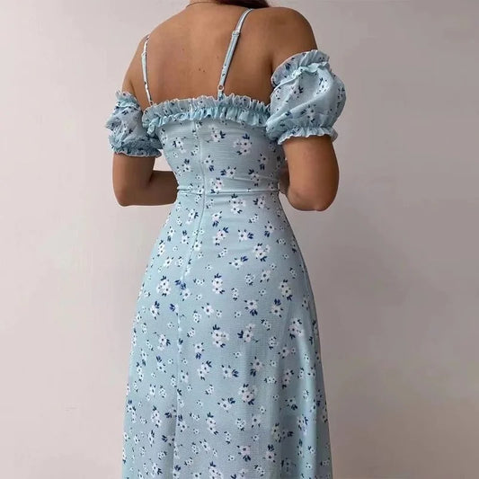 CD | Rochie lungă elegantă fără umeri cu decolteu în V și imprimeu floral