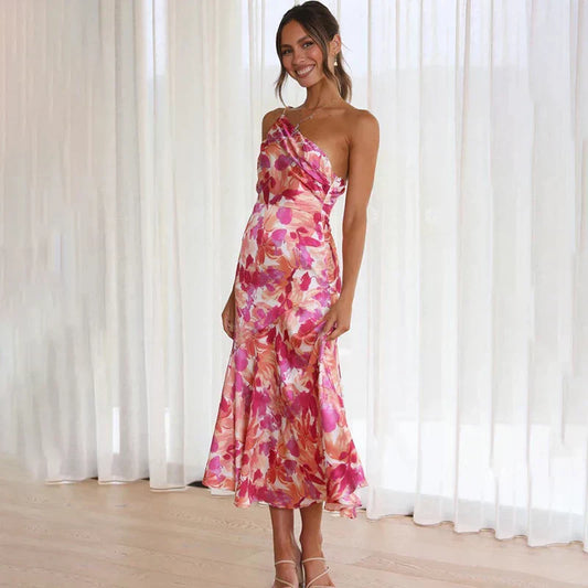 CD | Rochie midi asimetrică elegantă cu model floral pentru orice ocazie