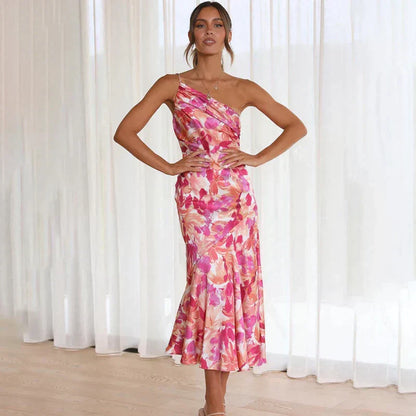 CD | Rochie midi asimetrică elegantă cu model floral pentru orice ocazie