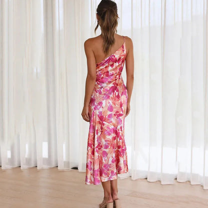 CD | Rochie midi asimetrică elegantă cu model floral pentru orice ocazie