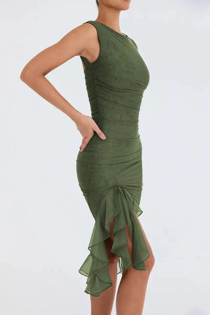 CD | Rochie midi elegantă cu volane pentru toate ocaziile