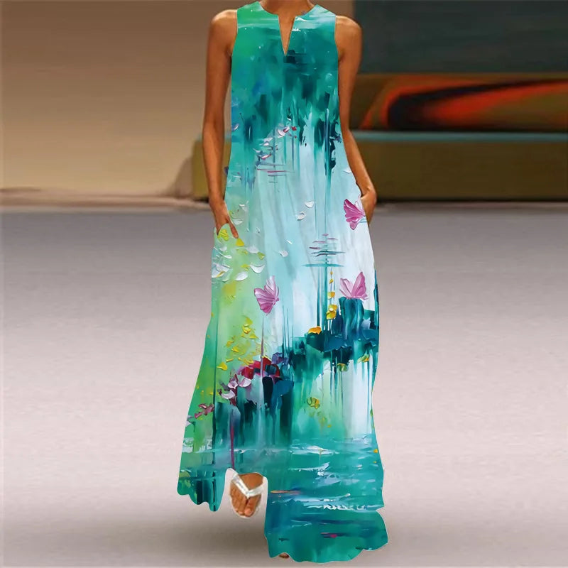 CD | Femei la modă și sexy slit v-neck rochie maxi