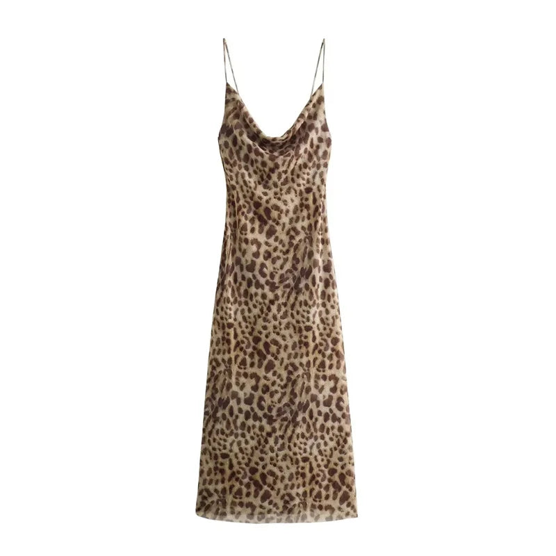 CD | Rochie maxi cu imprimeu leopard și bretele spaghetti