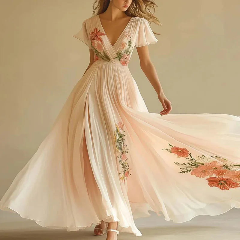 CD | LUMIELLA - ROCHIE DE PETRECERE ELEGANTĂ CU TALIE ÎNALTĂ ȘI DECOLTEU ÎN V
