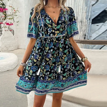 CD | Ariana™ Rochie mini boho din flori cu decolteu în V
