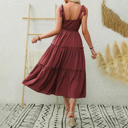 CD | Elegant backless plisat rochie lungă cu volane pentru femei