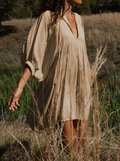 CD | 2024 Elegant V-neck dantelă-up vară casual plisat rochie boho