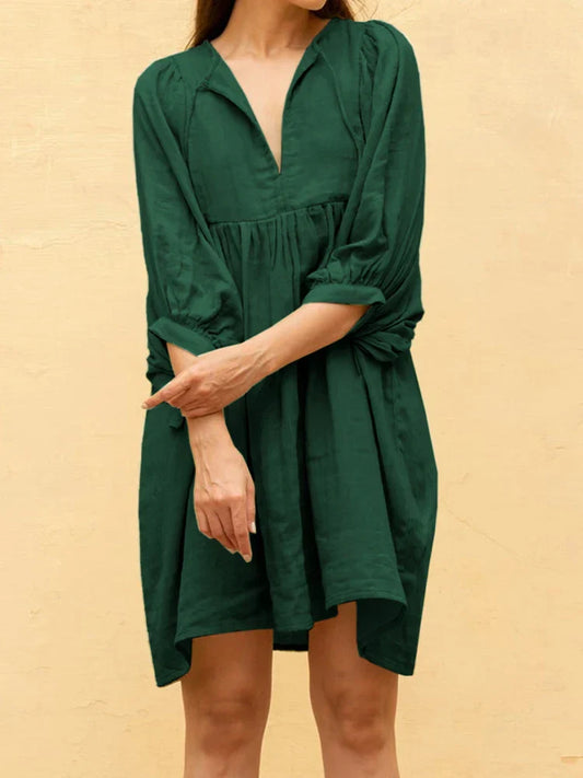 CD | 2024 Elegant V-neck dantelă-up vară casual plisat rochie boho