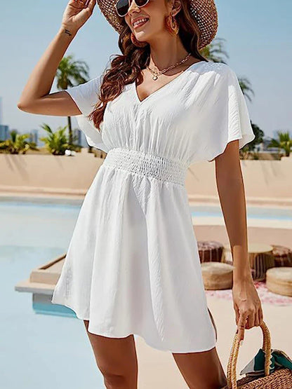 CD | 2024 Solid vrac alb rochie de plajă doamnelor boho mini rochie