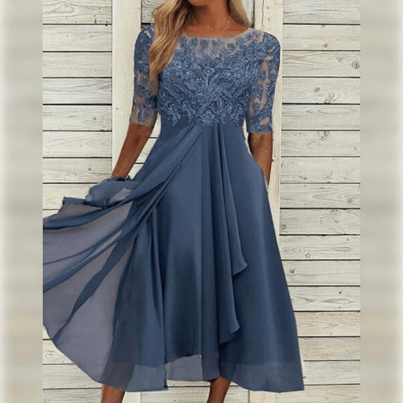 CD | Rochie midi elegantă din șifon și dantelă