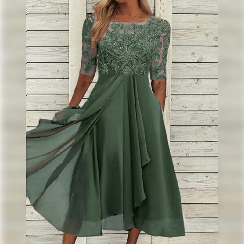 CD | Rochie midi elegantă din șifon și dantelă
