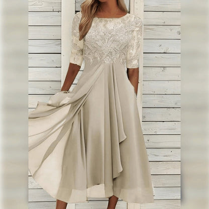 CD | Rochie midi elegantă din șifon și dantelă