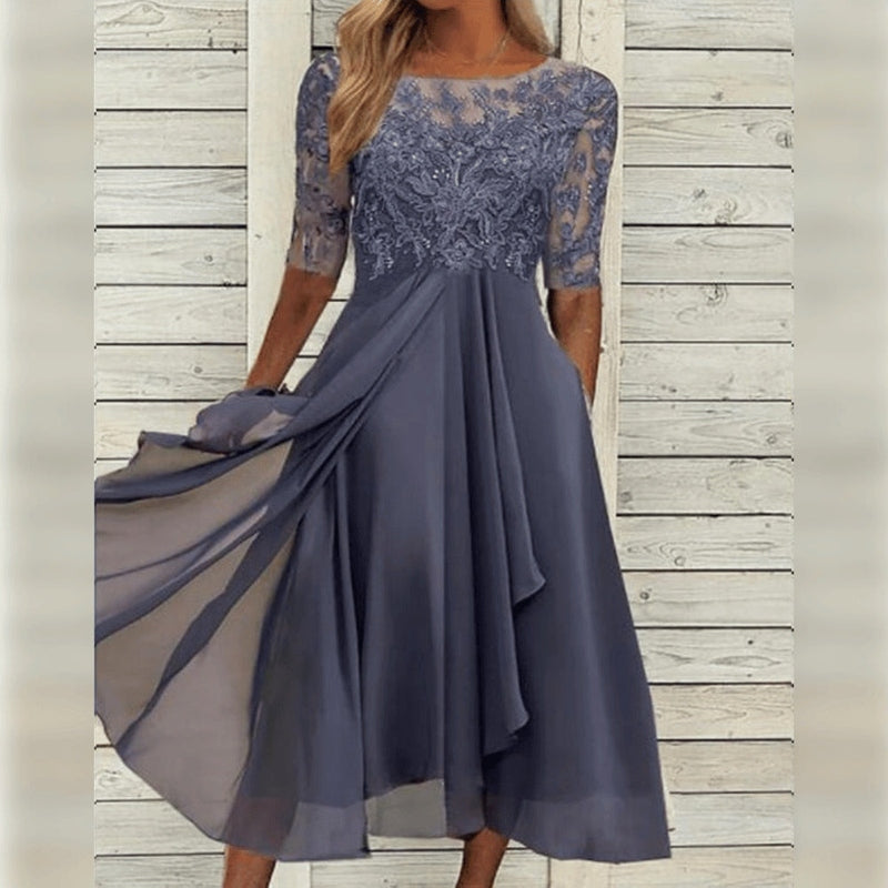 CD | Rochie midi elegantă din șifon și dantelă