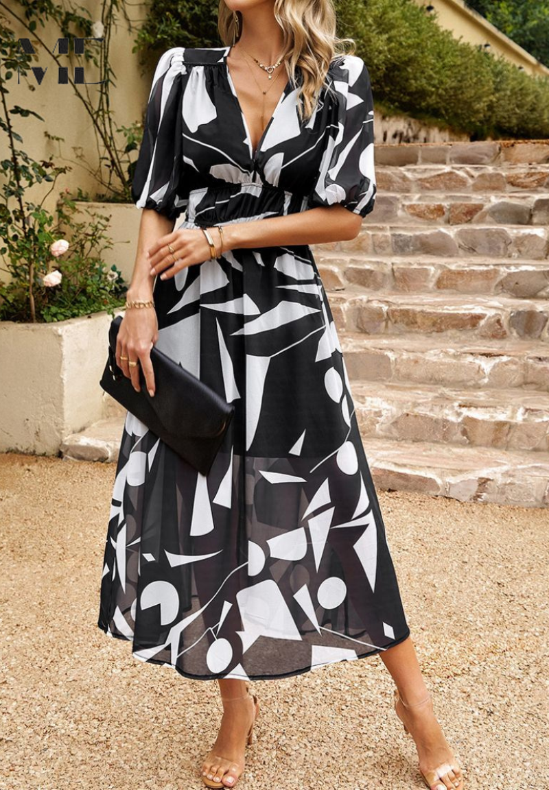CD | Rochie midi florală elegantă cu mâneci bufante