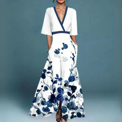 CD | Rochie maxi florală cu centură și decolteu în V