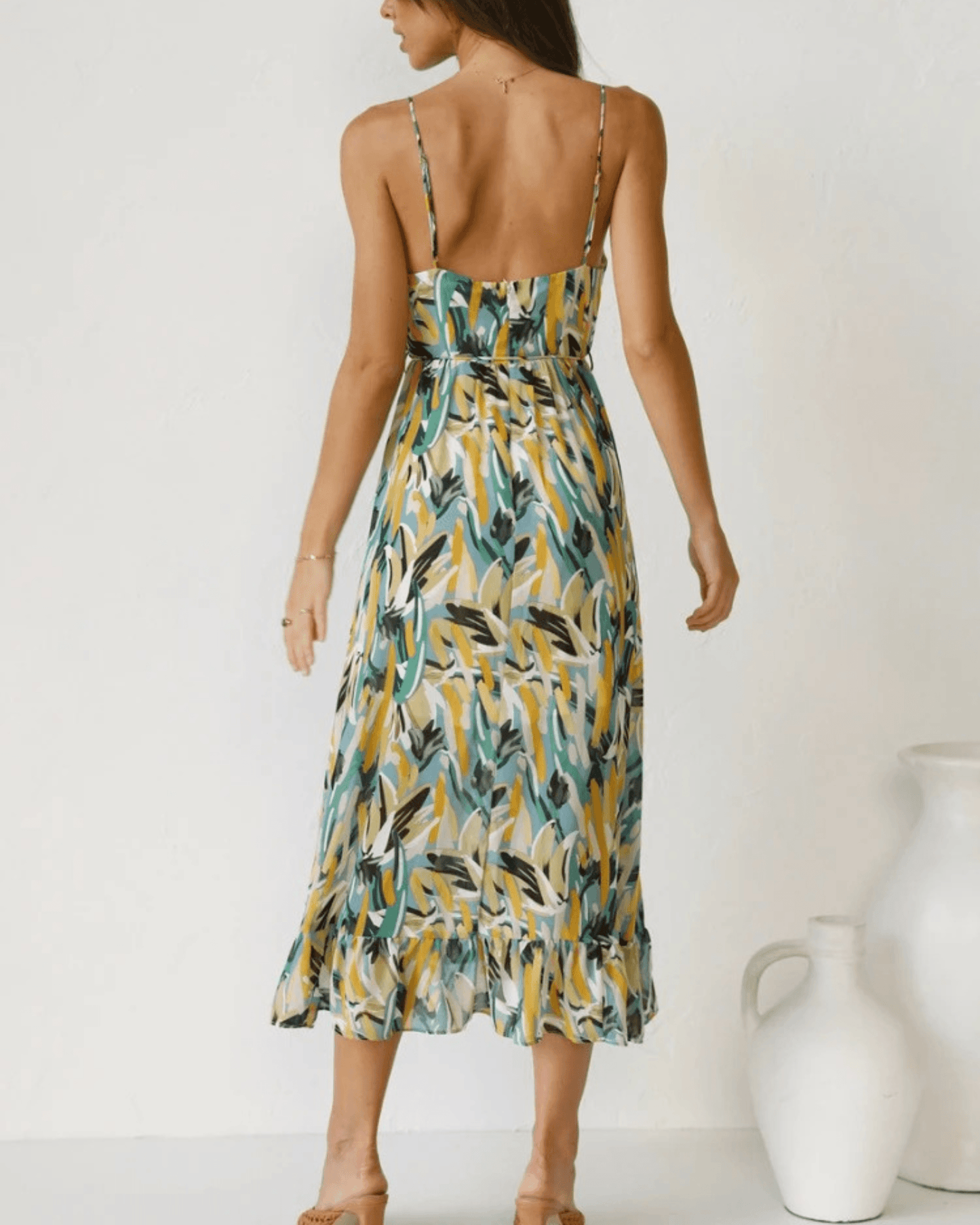 CD | Rochie midi colorată pentru femei - imprimeu floral, elegantă și ușoară