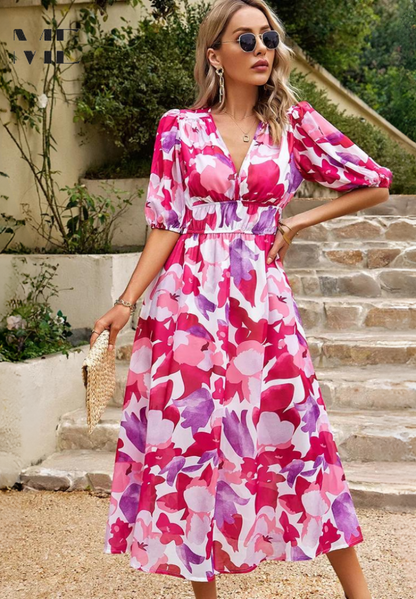 CD | Rochie midi Elegant puff maneca florale chic