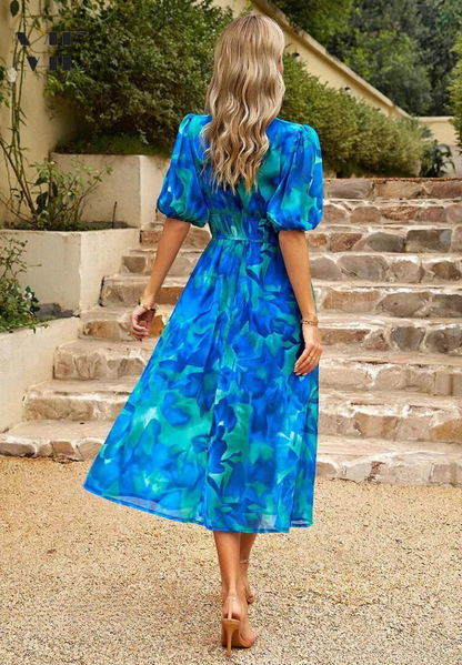 CD | Rochie midi florală elegantă cu mâneci bufante
