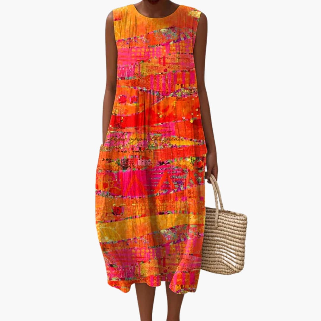 CD | Rochie midi fără mâneci pentru femei cu buzunare pentru vară