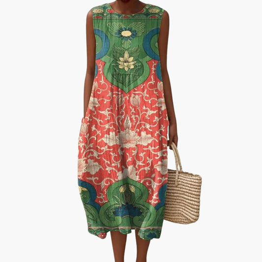 CD | Rochie midi fără mâneci pentru femei cu buzunare pentru vară