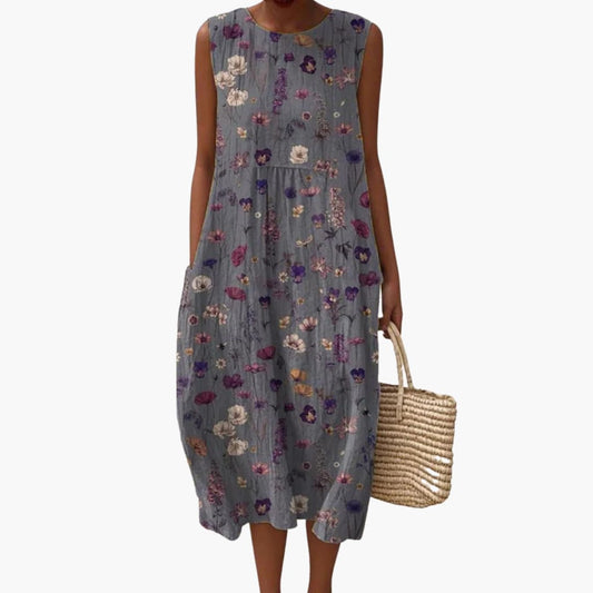 CD | Rochie midi fără mâneci pentru femei, cu imprimeu floral și buzunare