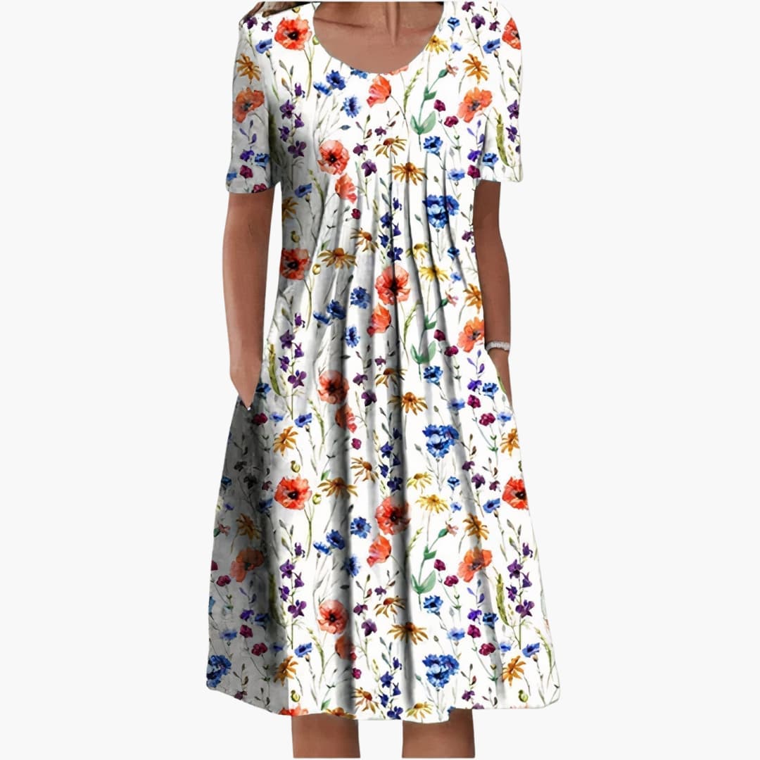 CD | Rochie midi de vară pentru femei cu imprimeu floral și mâneci scurte