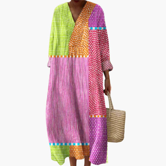 CD | Rochie midi cu mânecă lungă pentru femei, cu model patchwork