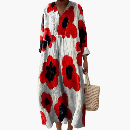 CD | Rochie midi florală cu mânecă lungă pentru femei, pentru toate anotimpurile