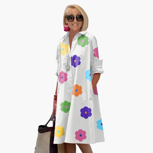 CD | Rochie midi cu flori, cu gât rotund și mâneci, pentru femei