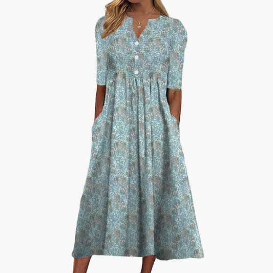 CD | Rochie midi florală pentru femei cu decolteu în V și buzunare laterale