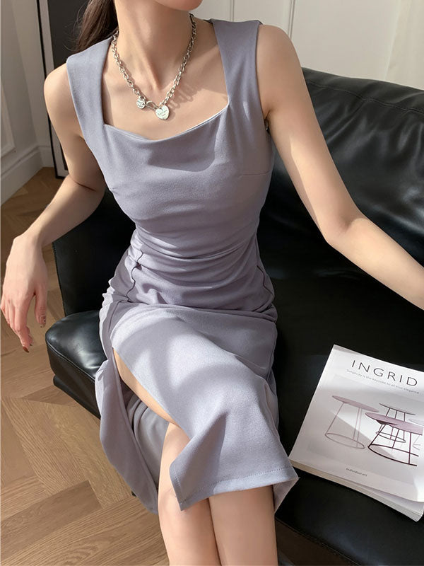 CD | Rochie midi vintage cu bretele despicate