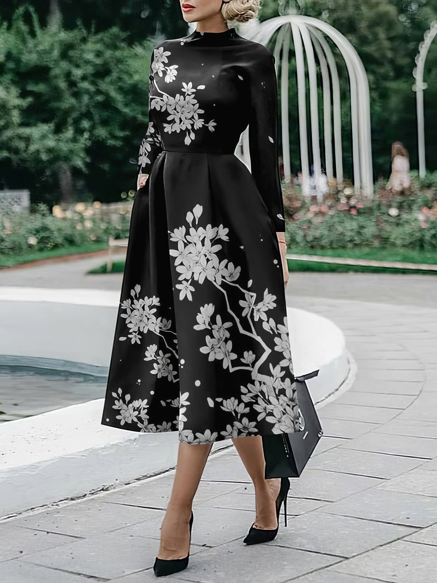 CD | Rochie midi cu mânecă lungă, imprimată